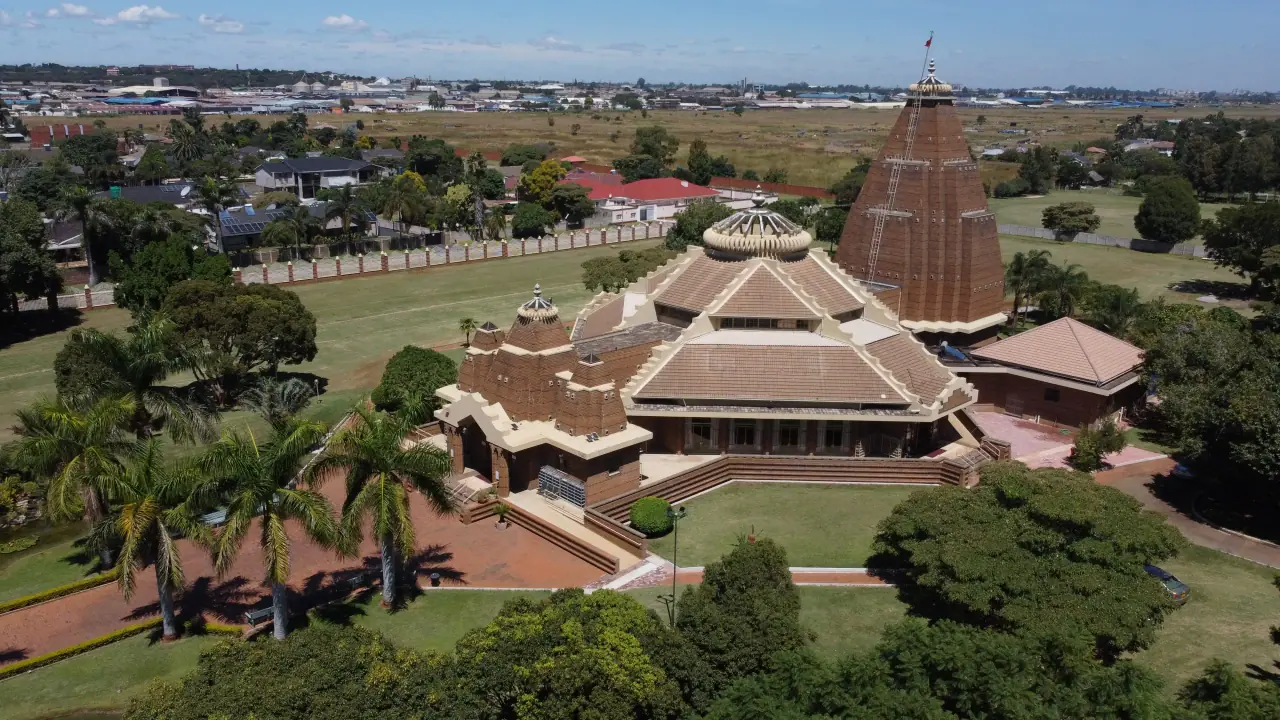 The Hindu Society temple and grounds from the air