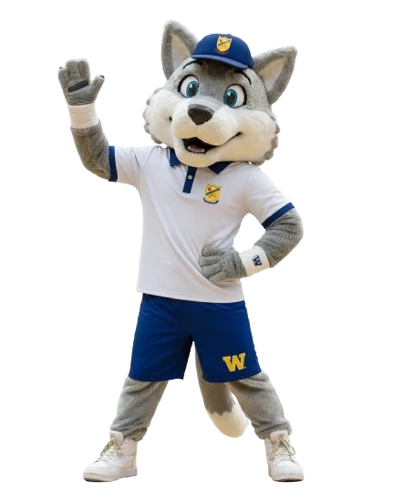 The Westridge wolf mascot, waving
